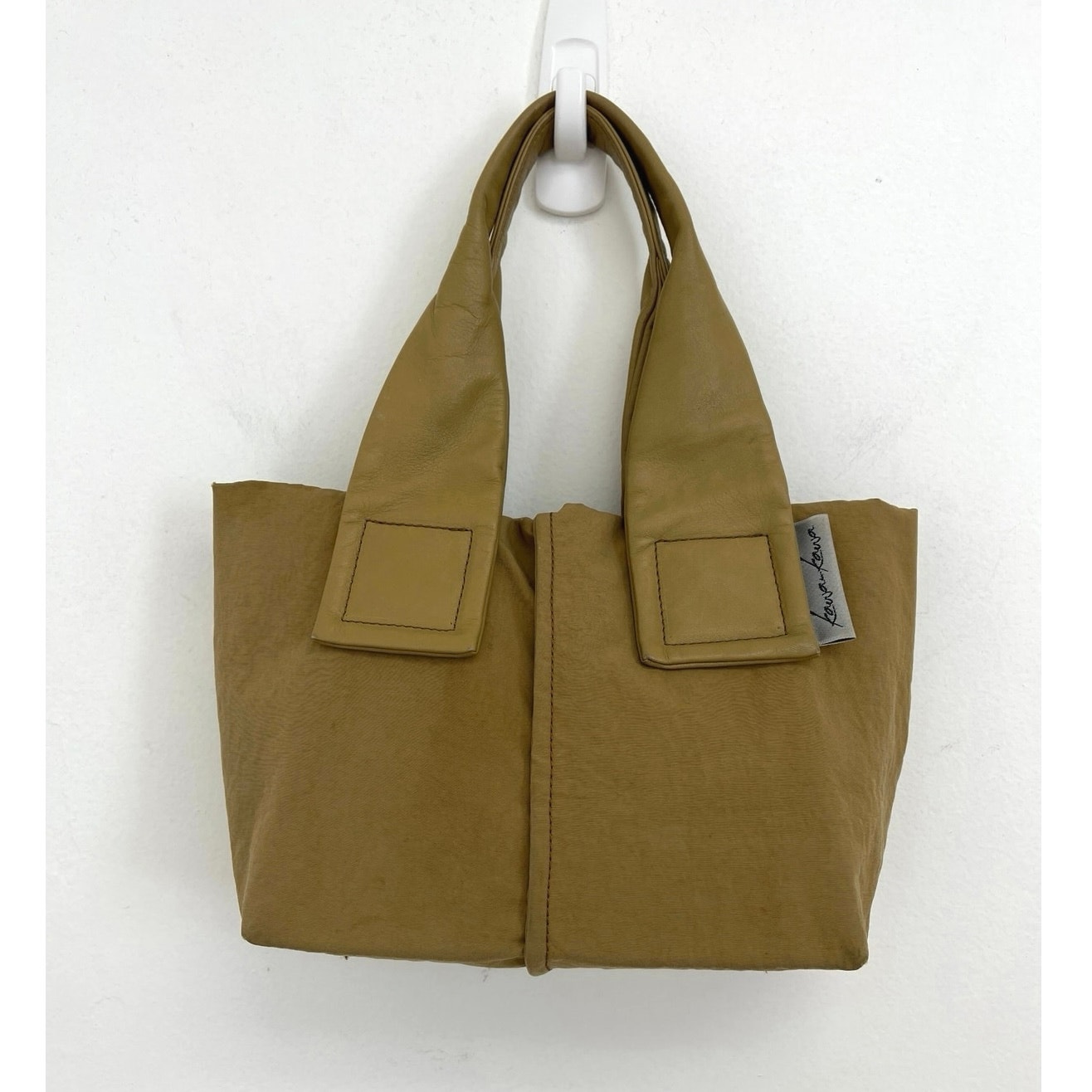 Rare Kawa-Kawa Japan Designer Neutral Khaki Mini Tote Shoulder Bag Minor Flaws